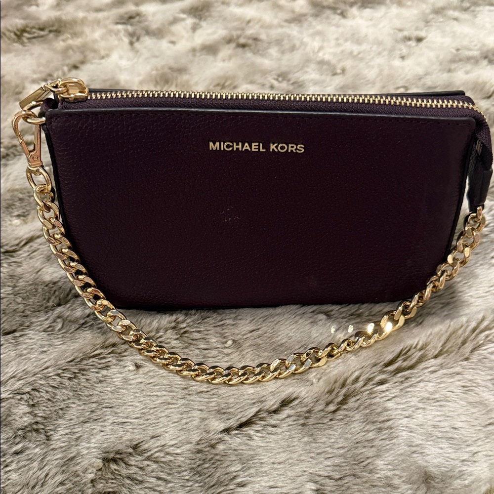 Michael Kors Burgundy Wristlet with Gold Chain